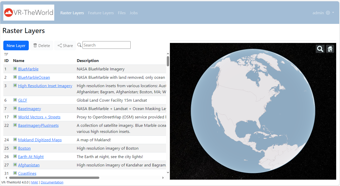 VR-TheWorld Raster Layers tab